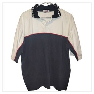 Race Racewear Polo Shirt Mens XL Black White Racing Motorsports Checkered Collar